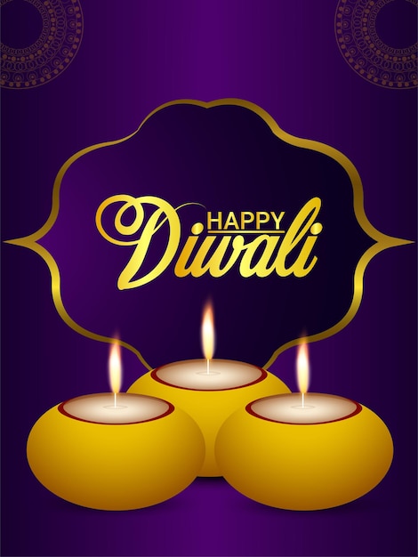 Feliz festival diwali de panfleto de celebração da luz com diwali diya criativo