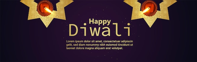 Feliz festival indiano de diwali com banner de celebração da luz com diwali diya