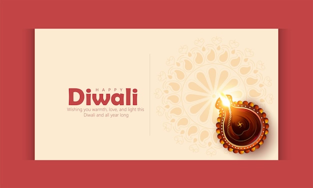 Feliz fundo do festival diwali com lâmpada de óleo realista. design de plano de fundo diwali para banner, poste