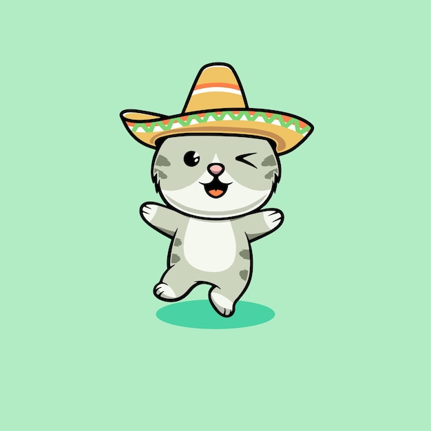 Vetor feliz gatinho mexicano dançando ilustração de desenho animado