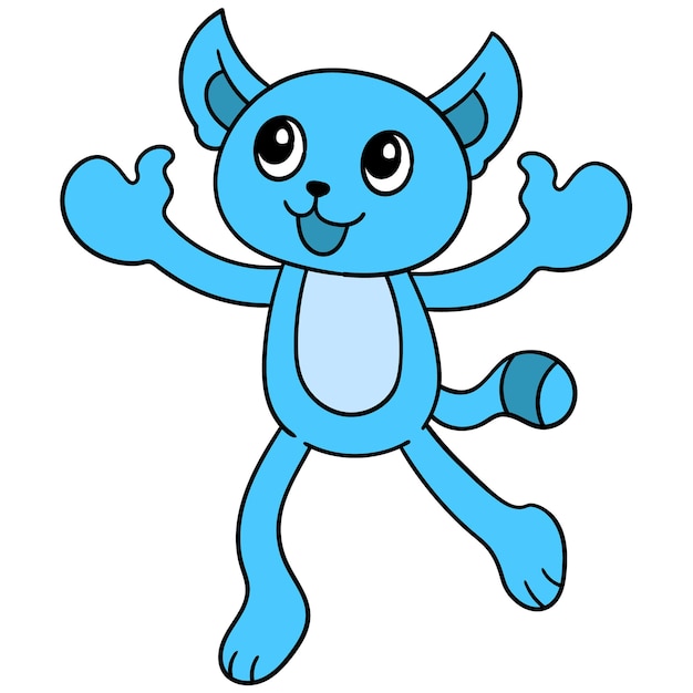 Feliz gato azul pula para querer ser abraçado, arte de ilustração vetorial. imagem de ícone do doodle kawaii.