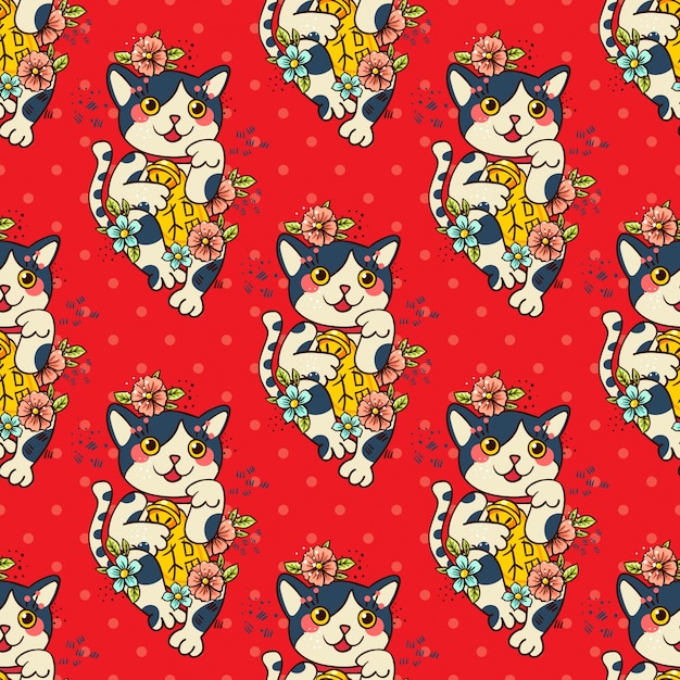 Feliz gato japonês maneki-neko floresceu.