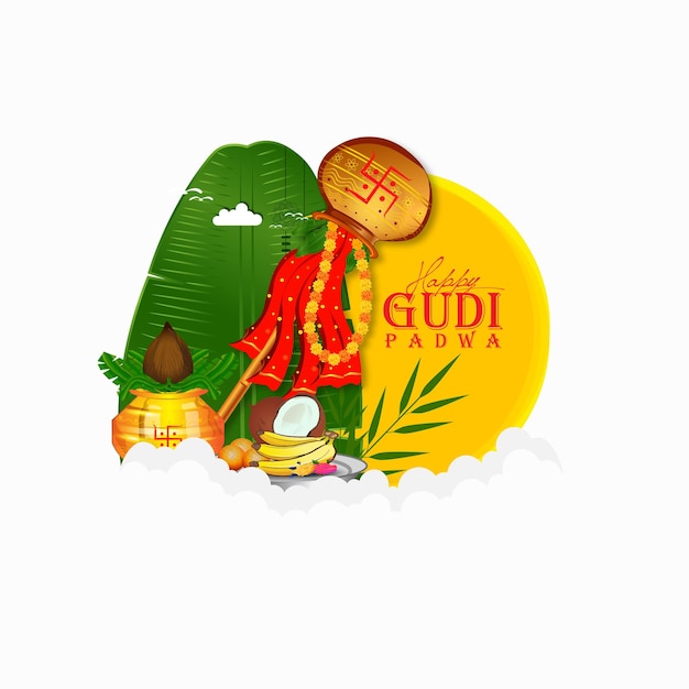 Feliz gudi padwa, celebração de gudi padwa da índia.ilustração vetorial