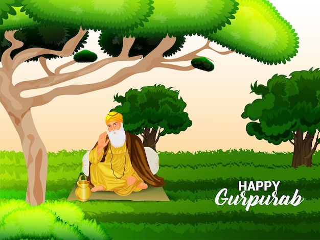 Feliz guru nanak jayanti cartão comemorativo com ilustração vetorial