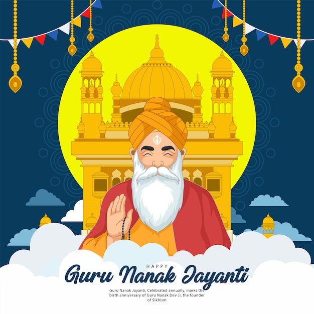 feliz guru nanak jayanti para cartão de saudação postagem de mídia social com conceito de design plano