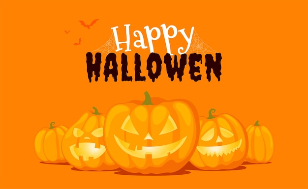 Feliz halloween banner de abóboras de halloween com rostos recortados sorrisos assustadores para abóboras ilustração vetorial