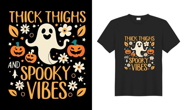 Vetor feliz halloween linda bruxa e fantasia assustadora de festa pronta para impressão vetor camiseta de halloween
