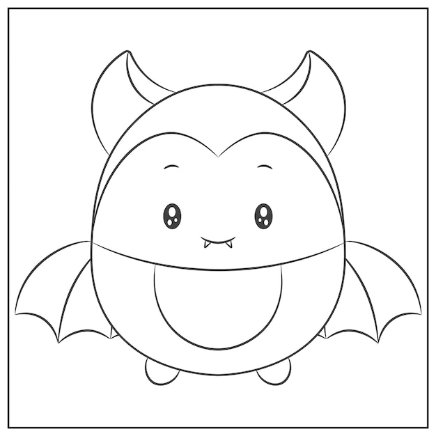 Feliz halloween morcego fofo desenho esboço para colorir