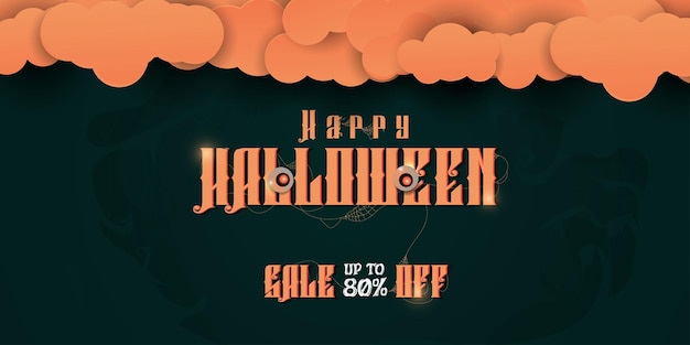 Feliz halloween promoção poster horizontal assustador ou banner venda design vetor ilustração