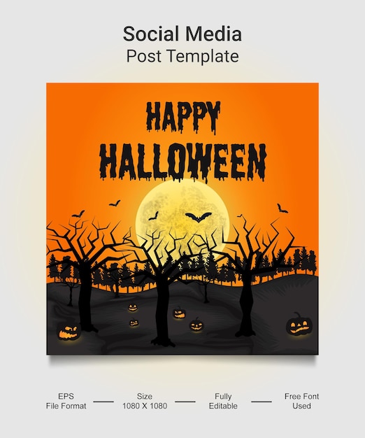 Vetor feliz halloween social media post modelo de design abóbora com horror halloween concept