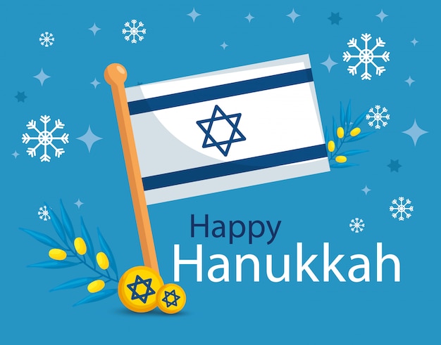 Feliz hanukkah com bandeira israel