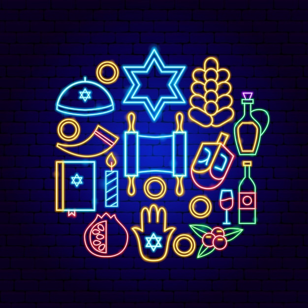 Feliz hanukkah holiday conceito neon. ilustração em vetor de promoção judaica.