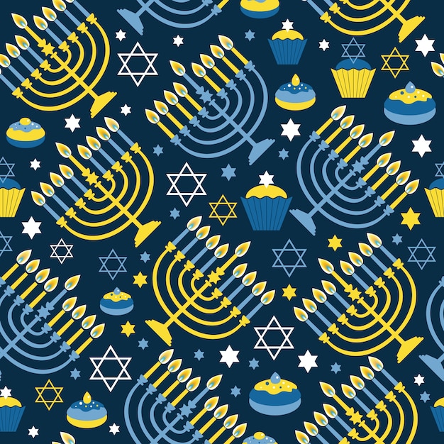 Feliz Hanukkah impressão sem costura padrão com Menorá, David Star