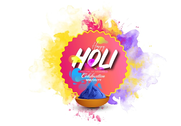 Vetor feliz holi, festival de cores da índia e festival colorido de cores gulal da celebração da índia