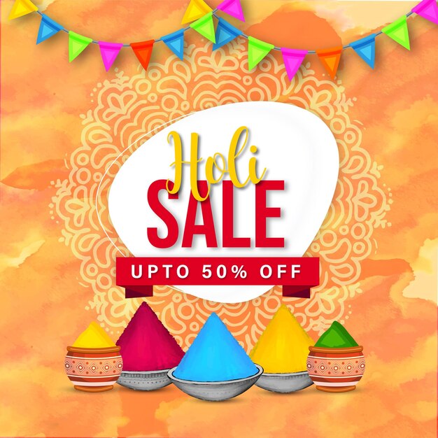 Feliz Holi Venda Amarelo Vermelho Marrom Colorido Festival Hinduísmo Indiano Fundo de Mídia Social