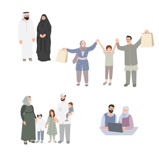 Feliz ilustração de família muçulmana