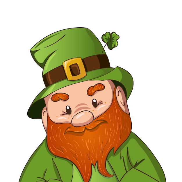 Feliz ilustração do dia de saint patricks. mão-extraídas duende cgaracter com folha de trevo verde. ilustração.