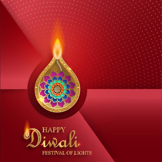 Feliz ilustração vetorial diwali cartão festivo de diwali e deepawali o festival indiano de luzes sobre fundo colorido