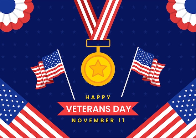 Vetor feliz ilustração vetorial do dia dos veteranos com bandeira dos eua e soldados para homenagear todos os que serviram