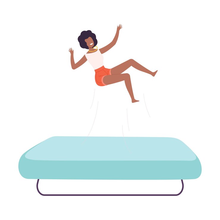 Vetor feliz jovem mulher afro-americana saltando em trampolim ativo estilo de vida saudável vetor estilo plano