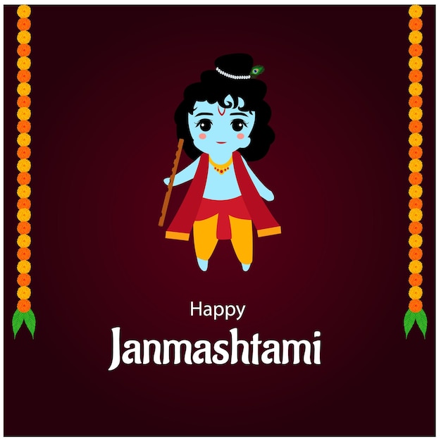 Feliz krishna janmashtami indian hindu festival celebração ilustração vetorial