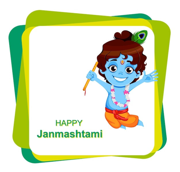 Feliz krishna janmashtami venda pequeno senhor krishna pulando com flauta feliz festival janmashtami