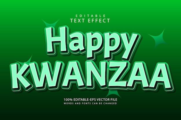 Feliz kwanzaa efeito de texto editável estilo de desenho animado em relevo em 3 dimensões