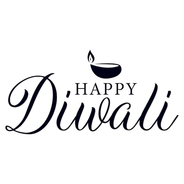 Feliz letra de Diwali com ilustração vetorial de Diwali diya