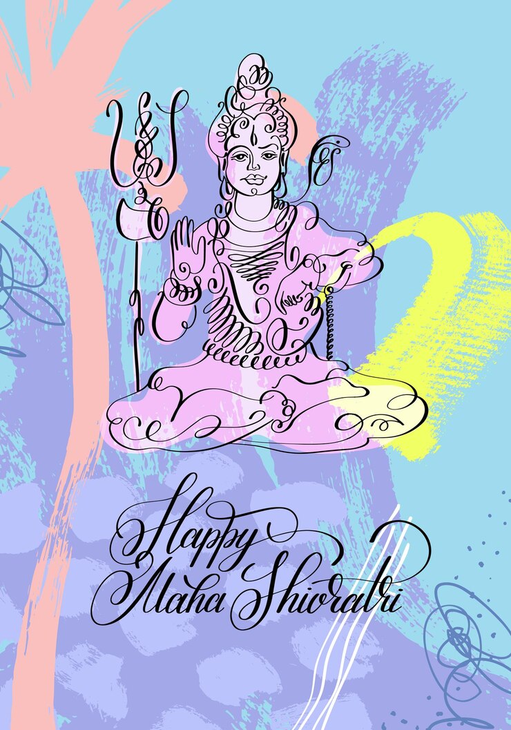 Vetor feliz maha shivratri design de cartão de saudação de arte de linha preta e branca para celebração indiana