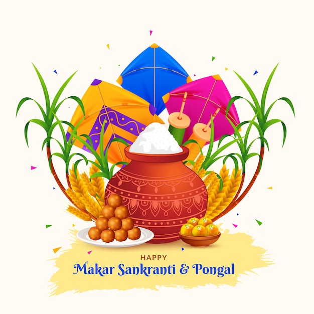 Vetor feliz makar sankranti, pongal, lohri, festival de uttarayan saudação