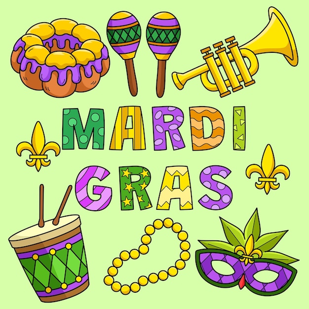 Vetor feliz mardi gras ilustração colorida de desenho animado