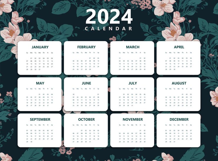 Feliz Modelo de Design de Calendário de Ano Novo 2024