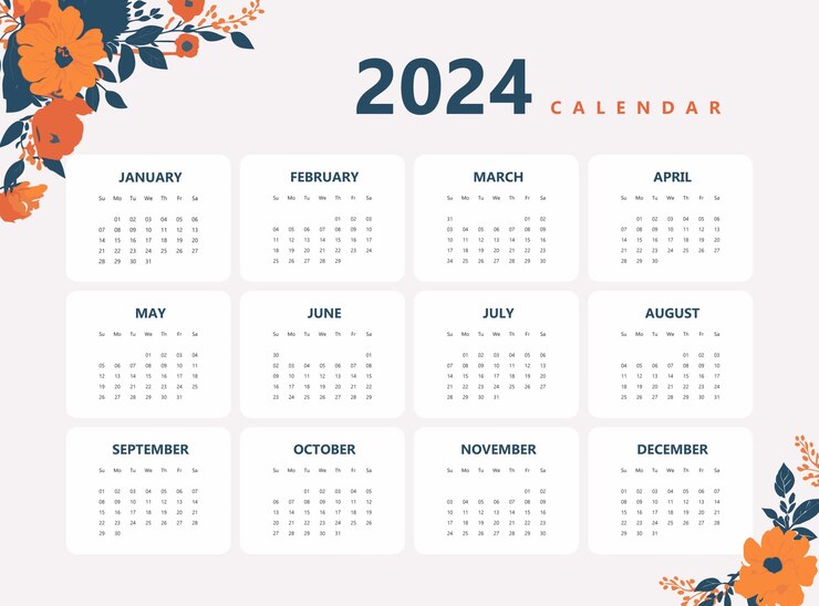 Feliz Modelo de Design de Calendário de Ano Novo 2024
