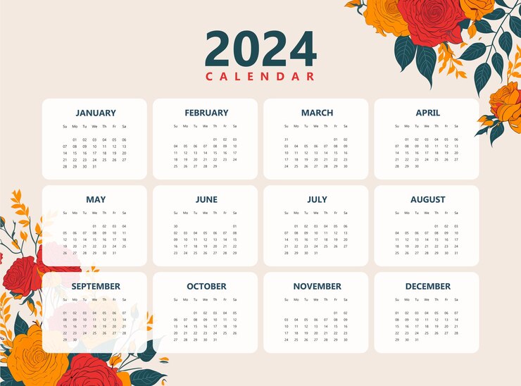 Feliz Modelo de Design de Calendário de Ano Novo 2024