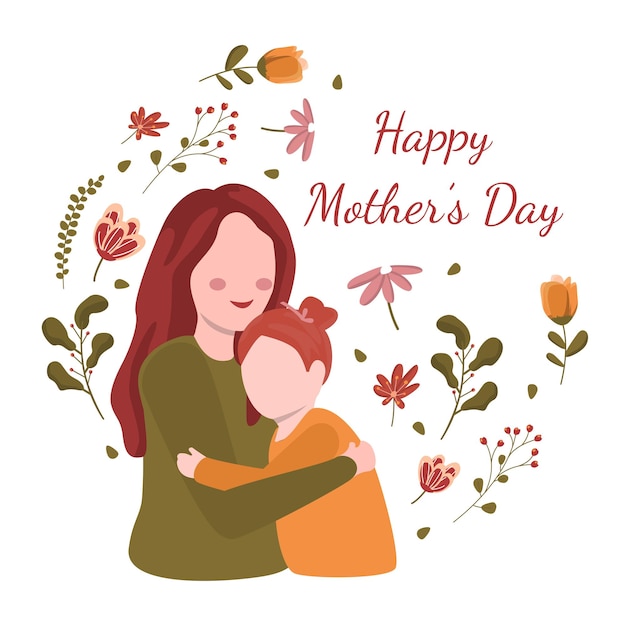 Feliz Mother39s Day filha criança flor floral ilustração plana