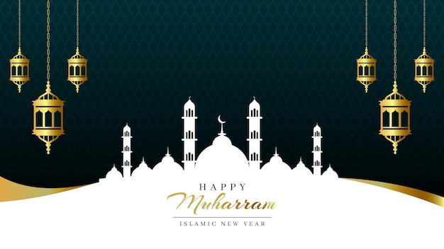 Feliz muharram e bandeira de saudação religiosa de ano novo islâmico
