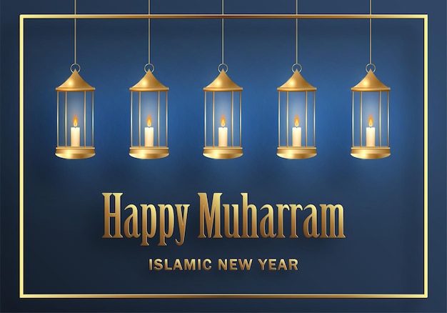 Feliz muharram o ano novo islâmico novo design do ano hijri com padrão de ouro na cor de fundo