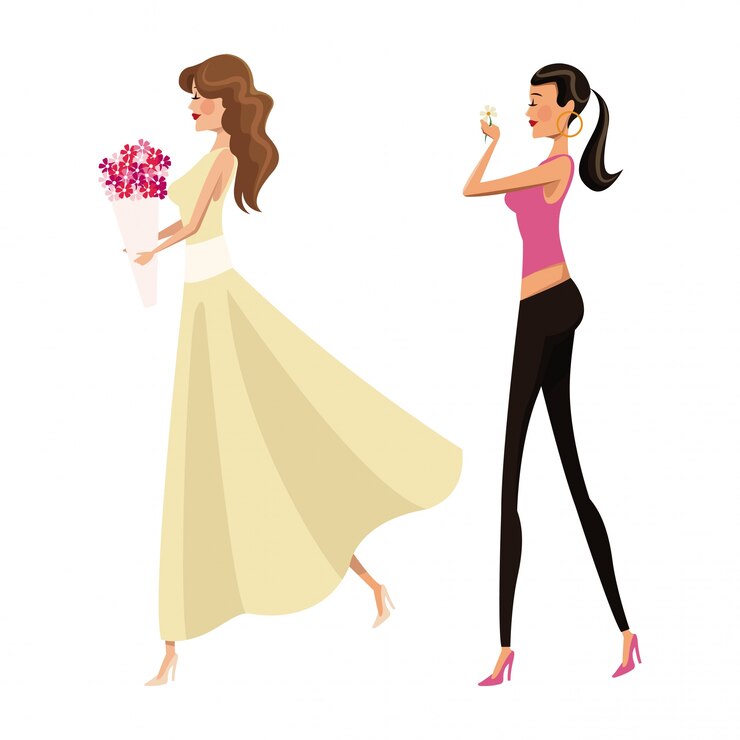 Vetor feliz mulher de duas mulheres magro