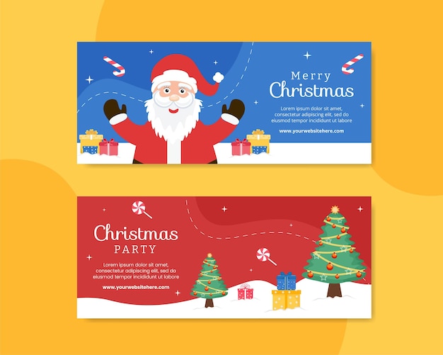 Feliz natal banner horizontal modelo desenhado à mão dos desenhos animados ilustração plana