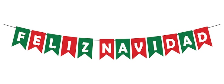 Vetor feliz natal bunting guirlanda pennants vermelhos e verdes com letras brancas festa letras espanholas
