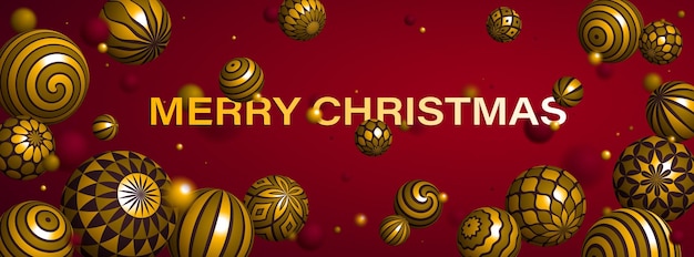 Feliz natal cartão com bolas realistas brilhantes voando desenho vetorial, fundo com elementos de férias de inverno, convite para festa de celebração alegre e festiva.