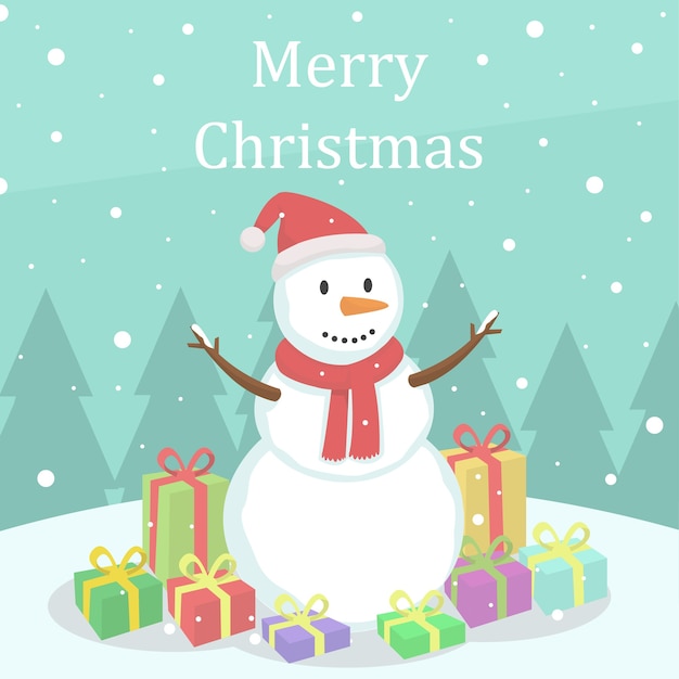 Feliz Natal com boneco de neve e fundo de caixa de presente de Natal