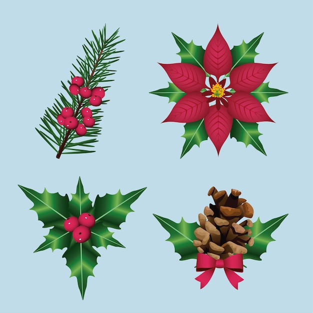 Vetor feliz natal com ilustração de ícones decorativos florais