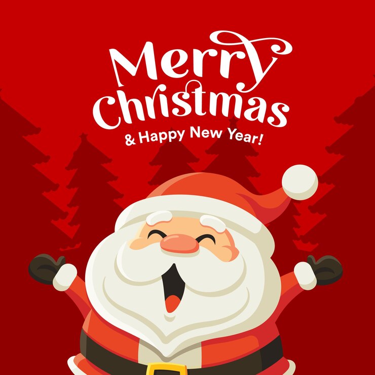 Vetor feliz natal com o papai noel no fundo da cena da árvore de natal