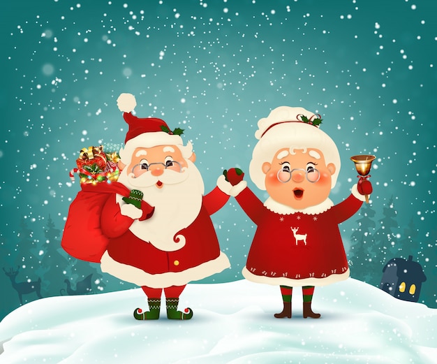 Feliz Natal com Papai Noel e Sra. Claus, dowload de neve