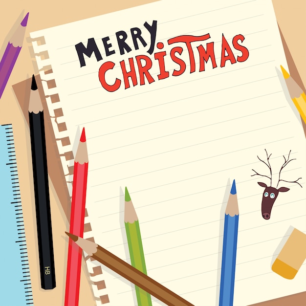Feliz Natal doodle inscrição no papel de nota