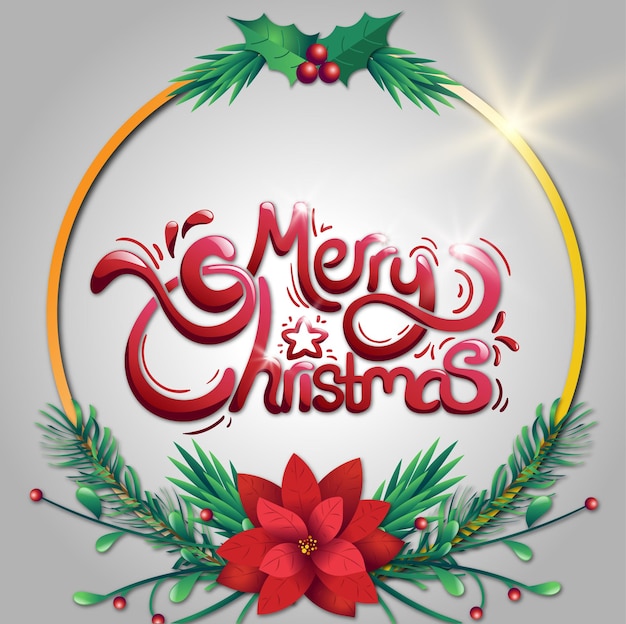 Feliz natal e ano novo em golden circle and leaves vectordesign