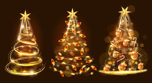 Feliz Natal e árvore de natal dourada feita com decoração