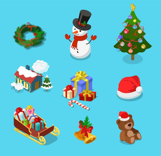 Feliz Natal e Feliz Ano Novo adesivos decorações de etiqueta modelo de cartão postal vetorial de estilo moderno