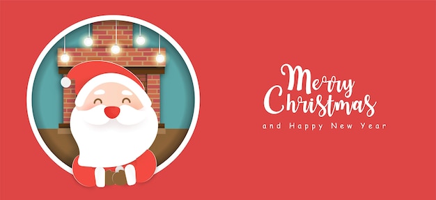 Feliz natal e feliz ano novo banner com o lindo papai noel e amigos.